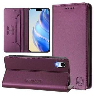 For iPhone XR RC01 Dual-Folded Magnetic Suction RFID Leather Phone Case(Violet)