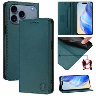 For iPhone 17 Pro Max RC01 Dual-Folded Magnetic Suction RFID Leather Phone Case(Dark Green)
