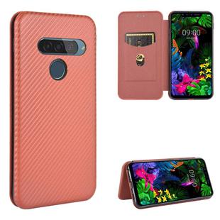 For LG G8s ThinQ Carbon Fiber Texture Horizontal Flip TPU + PC + PU Leather Case with Card Slot(Brown)