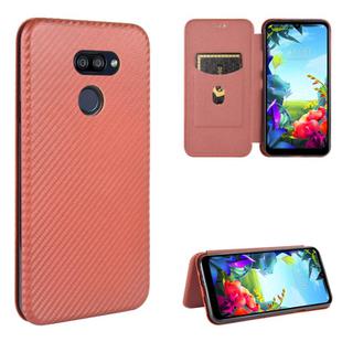 For LG K40S Carbon Fiber Texture Horizontal Flip TPU + PC + PU Leather Case with Card Slot(Brown)