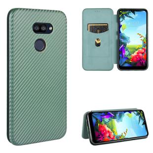 For LG K40S Carbon Fiber Texture Horizontal Flip TPU + PC + PU Leather Case with Card Slot(Green)