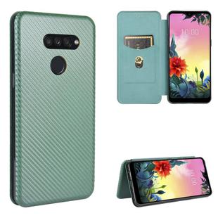 For LG K50S Carbon Fiber Texture Horizontal Flip TPU + PC + PU Leather Case with Card Slot(Green)