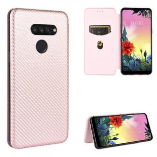 For LG K50S Carbon Fiber Texture Horizontal Flip TPU + PC + PU Leather Case with Card Slot(Pink)