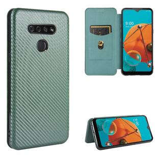 For LG K51 / Q51 Carbon Fiber Texture Horizontal Flip TPU + PC + PU Leather Case with Card Slot(Green)