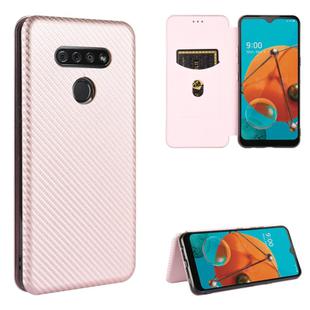 For LG K51 / Q51 Carbon Fiber Texture Horizontal Flip TPU + PC + PU Leather Case with Card Slot(Pink)