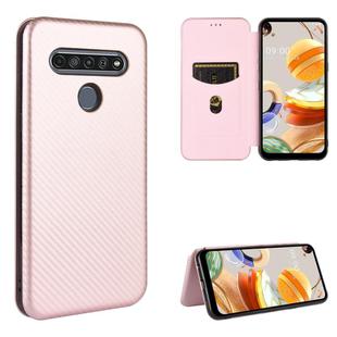For LG K61 / Q61 Carbon Fiber Texture Horizontal Flip TPU + PC + PU Leather Case with Card Slot(Pink)