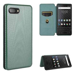 For BlackBerry KEY2 Carbon Fiber Texture Horizontal Flip TPU + PC + PU Leather Case with Card Slot(Green)