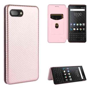 For BlackBerry KEY2 Carbon Fiber Texture Horizontal Flip TPU + PC + PU Leather Case with Card Slot(Pink)