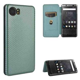 For BlackBerry Keyone Carbon Fiber Texture Horizontal Flip TPU + PC + PU Leather Case with Card Slot(Green)