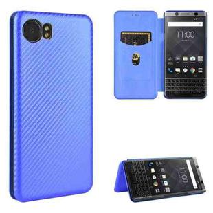 For BlackBerry Keyone Carbon Fiber Texture Horizontal Flip TPU + PC + PU Leather Case with Card Slot(Blue)