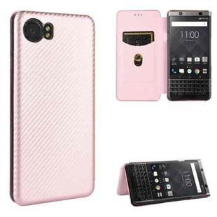 For BlackBerry Keyone Carbon Fiber Texture Horizontal Flip TPU + PC + PU Leather Case with Card Slot(Pink)