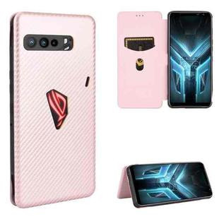 For Asus ROG Phone 3 ZS661KS Carbon Fiber Texture Horizontal Flip TPU + PC + PU Leather Case with Card Slot(Pink)