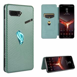 For Asus ROG Phone II Carbon Fiber Texture Horizontal Flip TPU + PC + PU Leather Case with Card Slot(Green)