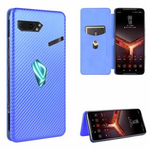 For Asus ROG Phone II Carbon Fiber Texture Horizontal Flip TPU + PC + PU Leather Case with Card Slot(Blue)