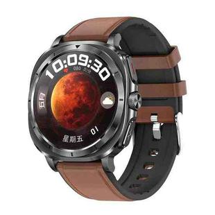 ET492 1.43 inch AMOLED Screen Leather Strap Smart Watch Supports ECG/Blood Sugar Monitoring(Brown)