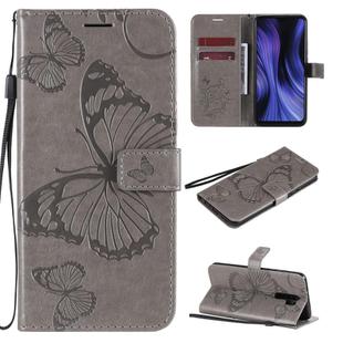 For Xiaomi Redmi 9 3D Butterflies Embossing Pattern Horizontal Flip Leather Case with Holder & Card Slot & Wallet & Lanyard(Grey)