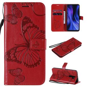 For Xiaomi Redmi 9 3D Butterflies Embossing Pattern Horizontal Flip Leather Case with Holder & Card Slot & Wallet & Lanyard(Red)