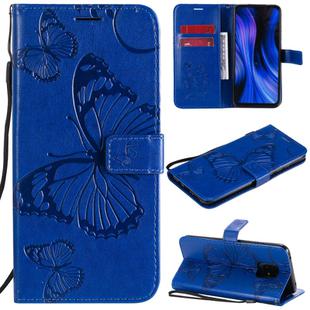 For Xiaomi Redmi 10X 5G / 10X Pro 5G 3D Butterflies Embossing Pattern Horizontal Flip Leather Case with Holder & Card Slot & Wallet & Lanyard(Blue)
