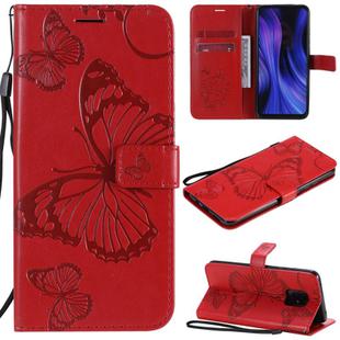 For Xiaomi Redmi 10X 5G / 10X Pro 5G 3D Butterflies Embossing Pattern Horizontal Flip Leather Case with Holder & Card Slot & Wallet & Lanyard(Red)