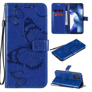 For Xiaomi Mi 10 Lite 5G 3D Butterflies Embossing Pattern Horizontal Flip Leather Case with Holder & Card Slot & Wallet & Lanyard(Blue)