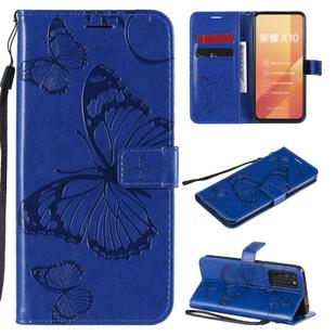 For Huawei Honor X10 3D Butterflies Embossing Pattern Horizontal Flip Leather Case with Holder & Card Slot & Wallet & Lanyard(Blue)