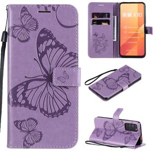 For Huawei Honor X10 3D Butterflies Embossing Pattern Horizontal Flip Leather Case with Holder & Card Slot & Wallet & Lanyard(Purple)