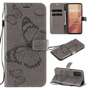 For Huawei Honor X10 3D Butterflies Embossing Pattern Horizontal Flip Leather Case with Holder & Card Slot & Wallet & Lanyard(Grey)