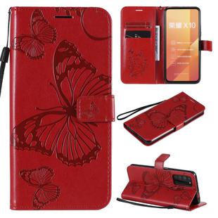 For Huawei Honor X10 3D Butterflies Embossing Pattern Horizontal Flip Leather Case with Holder & Card Slot & Wallet & Lanyard(Red)