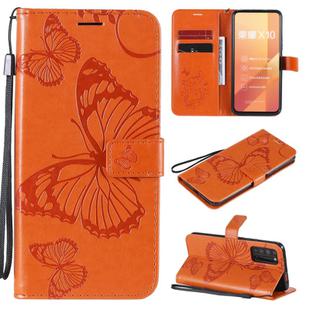 For Huawei Honor X10 3D Butterflies Embossing Pattern Horizontal Flip Leather Case with Holder & Card Slot & Wallet & Lanyard(Orange)