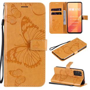 For Huawei Honor X10 3D Butterflies Embossing Pattern Horizontal Flip Leather Case with Holder & Card Slot & Wallet & Lanyard(Yellow)