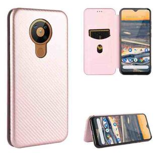 For Nokia 5.3 Carbon Fiber Texture Horizontal Flip TPU + PC + PU Leather Case with Card Slot(Pink)