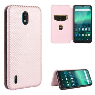 For Nokia 1.3 Carbon Fiber Texture Horizontal Flip TPU + PC + PU Leather Case with Card Slot(Pink)