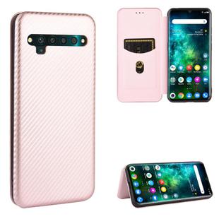 For TCL 10 Pro Carbon Fiber Texture Horizontal Flip TPU + PC + PU Leather Case with Card Slot(Pink)