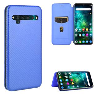 For TCL 10 Pro Carbon Fiber Texture Horizontal Flip TPU + PC + PU Leather Case with Card Slot(Blue)
