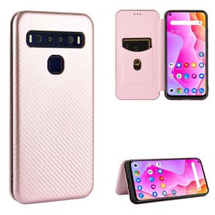 For TCL 10 Lite Carbon Fiber Texture Horizontal Flip TPU + PC + PU Leather Case with Card Slot(Pink)