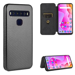 For TCL 10 Lite Carbon Fiber Texture Horizontal Flip TPU + PC + PU Leather Case with Card Slot(Black)