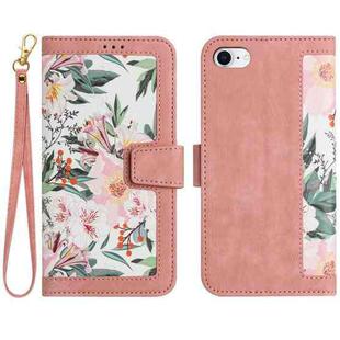 For iPhone SE 2022 / 2020 Floral Pattern Leather Phone Case with Lanyard(Pink)