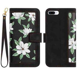 For iPhone 8 Plus / 7 Plus Floral Pattern Leather Phone Case with Lanyard(Black)