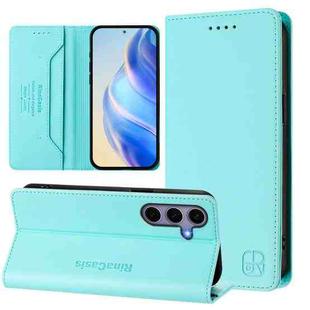 For Samsung Galaxy S23 FE 5G RC01 Dual-Folded Magnetic Suction RFID Leather Phone Case(Mint Green)