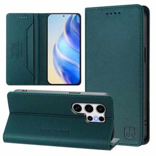 For Samsung Galaxy S23 Ultra 5G RC01 Dual-Folded Magnetic Suction RFID Leather Phone Case(Dark Green)