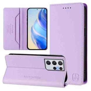 For Samsung Galaxy S21 Ultra 5G RC01 Dual-Folded Magnetic Suction RFID Leather Phone Case(Light Purple)