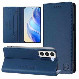 For Samsung Galaxy S21+ 5G RC01 Dual-Folded Magnetic Suction RFID Leather Phone Case(Dark Blue)