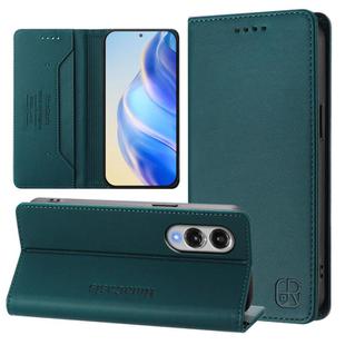 For Samsung Galaxy S25 Edge 5G RC01 Dual-Folded Magnetic Suction RFID Leather Phone Case(Dark Green)