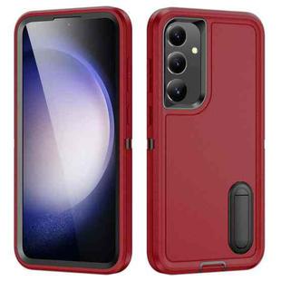 For Samsung Galaxy S24 / S25 5G Rugged PC Hybrid Silicone Phone Case with Holder(Red+Black)