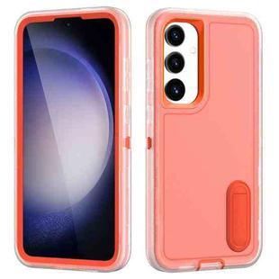 For Samsung Galaxy S24 / S25 5G Rugged PC Hybrid Silicone Phone Case with Holder(Transparent+Orange)