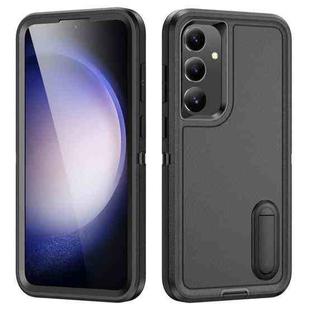 For Samsung Galaxy S24+ / S25+ 5G Rugged PC Hybrid Silicone Phone Case with Holder(Black)