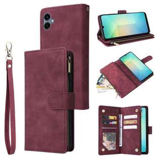 For Samsung Galaxy A07 4G / 5G Multifunctional Frosted Zipper Wallet Leather Phone Case(Wine Red)