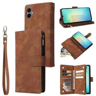For Samsung Galaxy A07 4G / 5G Multifunctional Frosted Zipper Wallet Leather Phone Case(Brown)