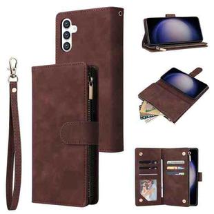 For Samsung Galaxy S25 5G Multifunctional Frosted Zipper Wallet Leather Phone Case(Coffee)