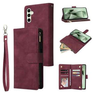 For Samsung Galaxy S24 FE 5G Multifunctional Frosted Zipper Wallet Leather Phone Case(Wine Red)